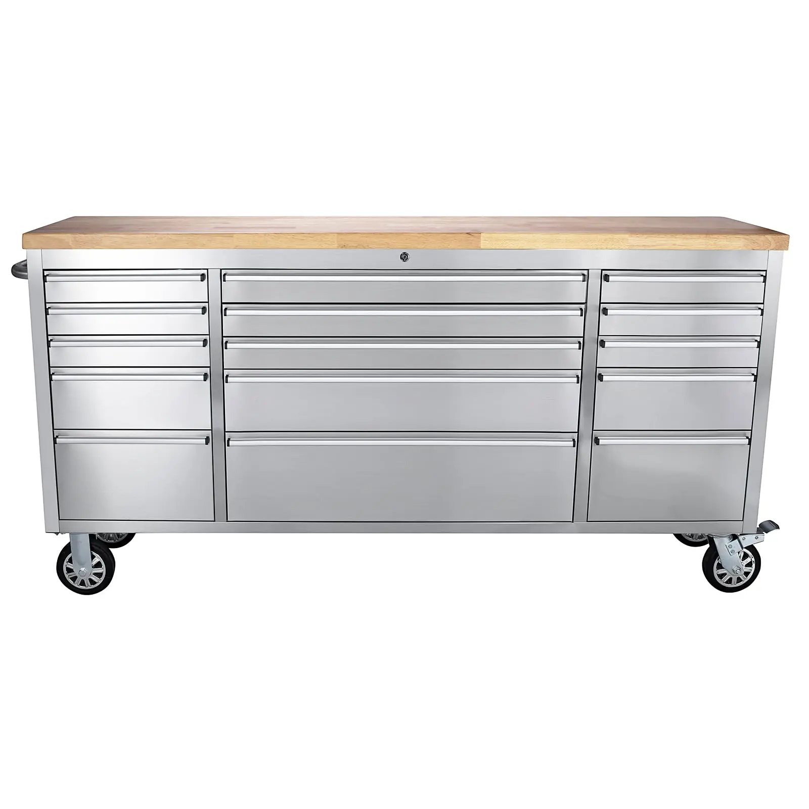 GARVEE Rubber Wood Workbench, Rolling Tool Chest with Drawers, Mobile Tool Box, Lockable Tool Storage Cabinet with 4 Wheels for Garage Workshop, Metal Rolling Garage Cabinet