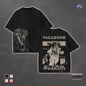 Musashi Miyamoto Vagabond Seinen Core Washed T-shirt, Gift Casual Streatwear Anime Manga Fans Black Shirts, Graphic Tees Men, Unisex Heavyweight Cotton Short Sleeve Tops  Menswear