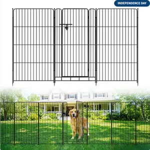 No-Dig Garden Fence with Gate, 10 Pack Decorative Black Metal Animal Barrier, 36 in x 27 in Panels, 22.1 ft Modular Rustproof Fence for Lawn, Patio, Flower & Vegetable Beds