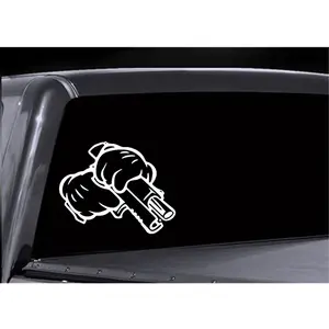 Gangster Gloves Decal - Black Background with White Hand and Tool Design