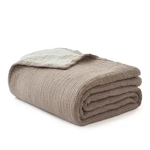 Simple&Opulence Cotton Muslin Blanket for Bed and Couch Soft Lightweight Breathable 4 Layering Gauze Blanket Home Décor for All-Season