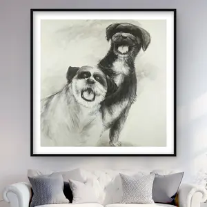 Begin Home Decor C1FM4848UBZFG8 48 x 48 in. Happy Dogs Sketch - Framed Matted Print Wall Art - Home Decor Art