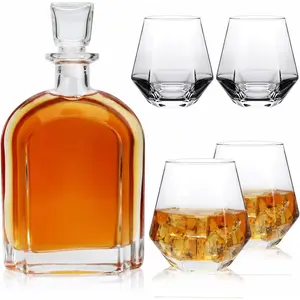 24oz Whiskey Glass Bottle Decanter Set with Glasses, Delicate for Tequila Brandy Scotch Vodka, Great for Gifts Bar Party Decorations