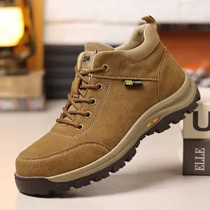 Men’s mid-top work shoes for outdoor use—non-slip, wear-resistant hiking shoes with thick soles, waterproof and lightweight, suitable for everyday commuting, casual wear, and sports.