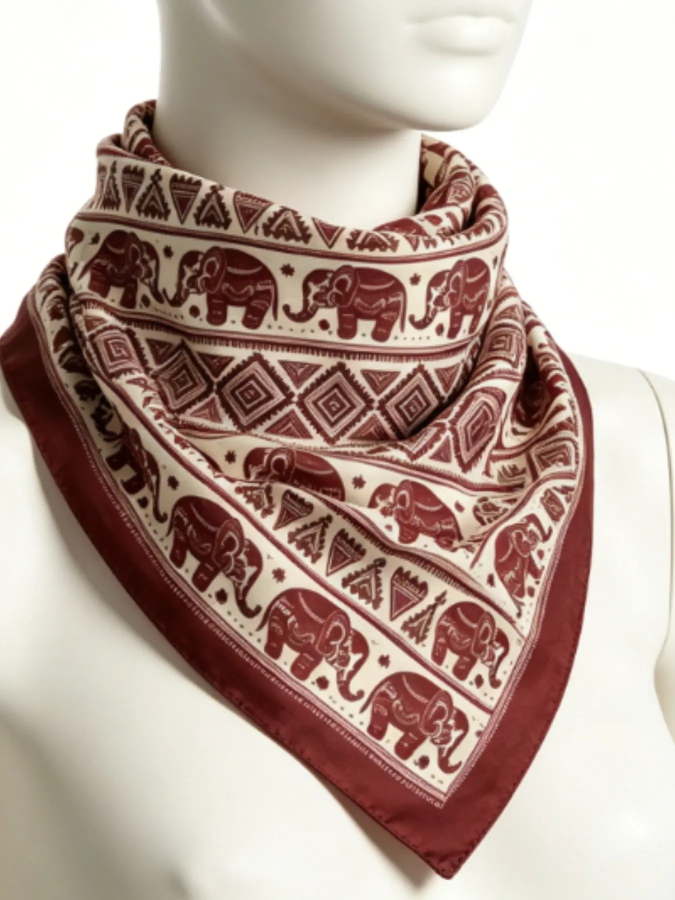 Women's 90cmx90cm Square Scarf, Vintage Elephant Totem Silk Scarf, Breathable Loose-Fit Accessory for All Seasons