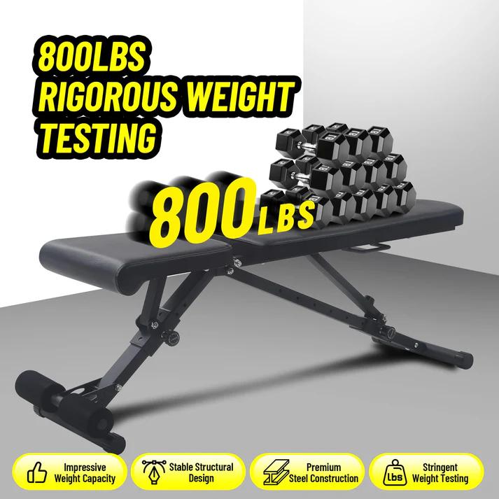 Adjustable Weight Bench, 800 Lbs Capacity, 8 Backrest & 3 Seat Positions, Adjustable Bench for Full Body Workout, Space-Saving Foldability, for Indoor Workout, Home Gym (Black)