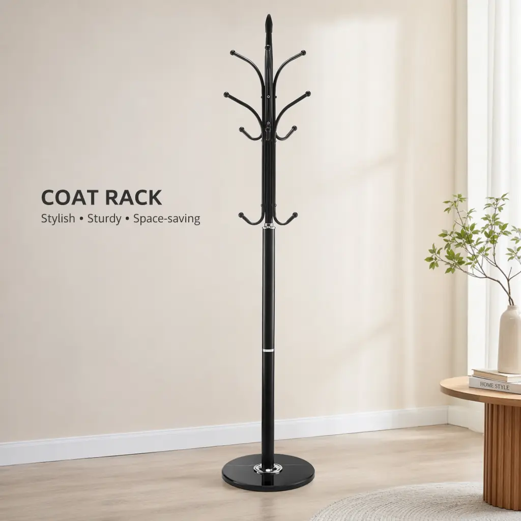 littleox Freestanding Coat Rack Coats Tree Stand with Stable Marble Base & 6 Hooks