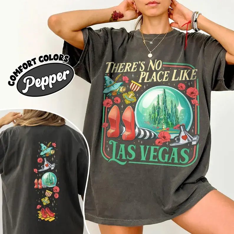 Men's 100% Cotton Round Neck Short-Sleeve Jersey T-Shirt - Wizard of Oz Yellow Brick Road Vegas Graphic, Breathable, Machine Washable, Unisex Vintage Retro Menswear, Anniversary Thanksgiving Fan Gift, Eagle Herringbone Print