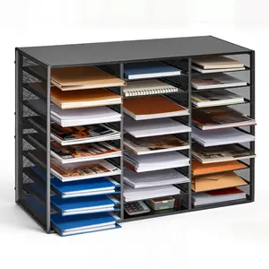 VEVOR Literature Organizer, 27 Compartments Metal Office Mailbox with Detachable Wire Mesh, Mailbox Sorter with Wooden Top, Countertop Office Home Storage Organizer for File, Document, Paper, Black,summervibes