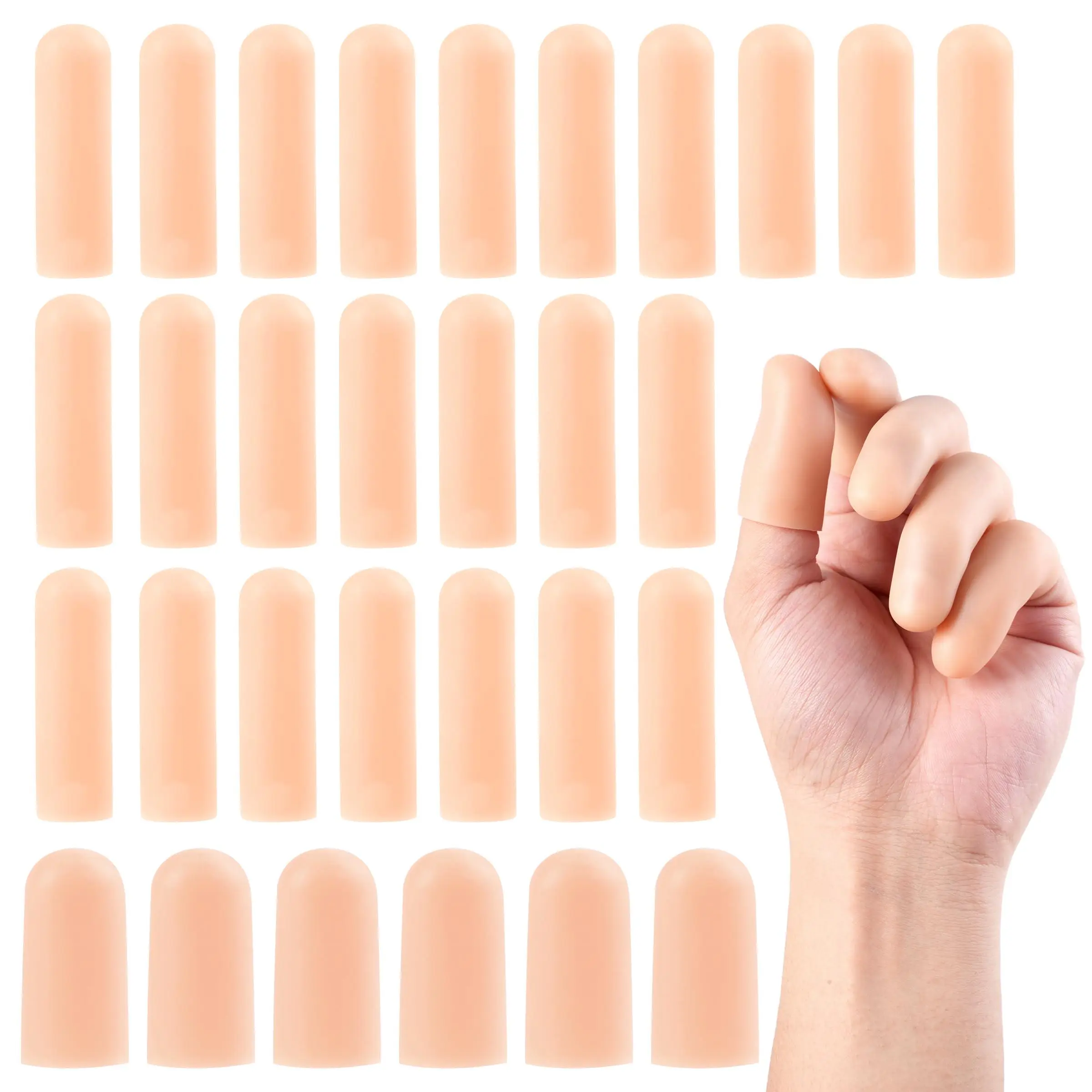 30PCS Reusable Stretch Gel Finger Cots (1.5cm*4.8cm) - 2-Size Eco-Friendly Nude Protect Bandages for Thumb Care, Kitchen Cutting, Construction, Gardening, Cleanable with Soapy Water, Painting