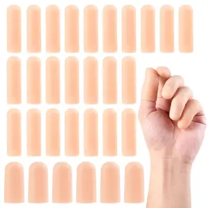 30PCS 2 Sizes Gel Finger Protectors Flexible Hand Bandage for Thumb Protection Easy to Adjust Finger Sleeves for Embroidery, Cutting, Hands Cracking, Corns, Blisters, and Calluses Protect, Nude Stretch Care Healthcare Protective