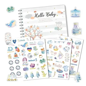 Baby Memory Book with Stickers, Hello Baby First Year Journal & Keepsake Book, Watercolor Baby Milestone Album, Gender Neutral Baby Shower Gift, New Mom Gift, Pregnancy Gift, Newborn Scrapbook Set, Baby Record Book, Mom-to-Be Gift, Photo Album