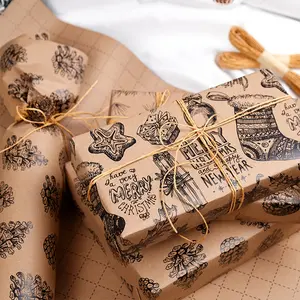 Brown Wrapping Paper - Rustic Holiday Wrapping 43 300cm /16.92 118.11inch Large Size, Suitable New Year Party Retro Design Kraft Paper Wrapping, Party Supplies, Party Planning