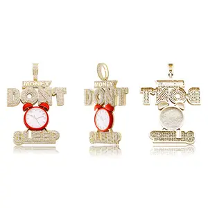 MONEY DONT SLEEP Don't sleep with the big alarm clock hip hop necklace full of zircon pendants