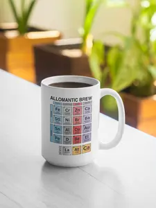 Allomantic Brew Mug – Cosmere Mistborn Coffee Cup Featuring Full Allomantic Metals Chart for Fantasy & Book Lovers