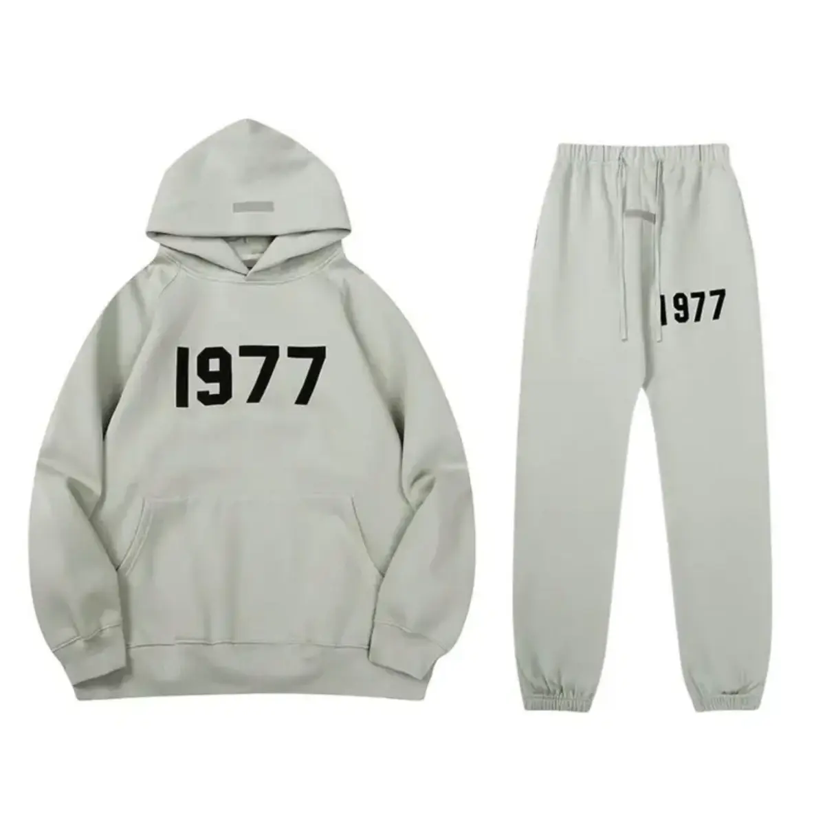 Casual 1977 Essential Hoodie & Pants Black Set – Unisex Streetwear Tracksuit, Pullover Sweatshirt + Joggers, Gift For Him Her