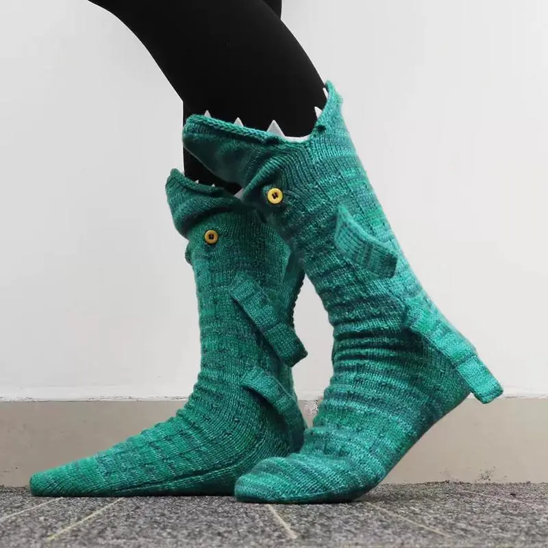 Knit Crocodile Sock Leisure Athletic Sports Crew Dress Christmas Knitted Crocodile Socks Creative Mid-calf Animal Funny Socks