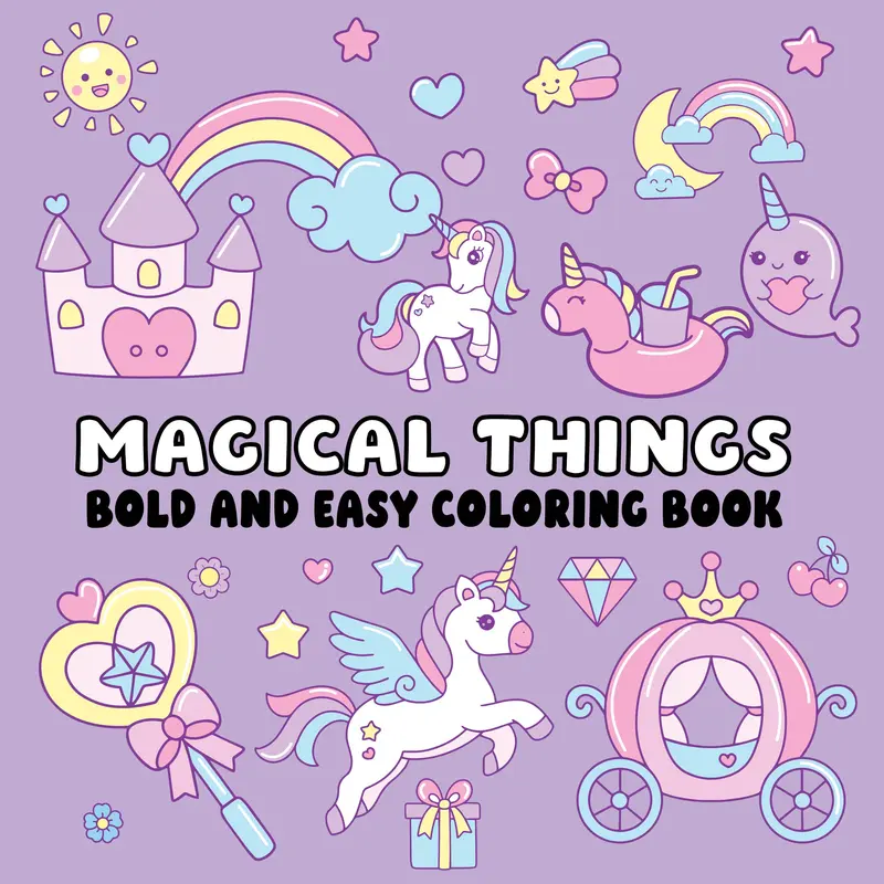 Unisex Kids' Fantasy Cartoon Coloring Books - English, 112 Pages, 8.5x8.5 in, Bold Easy-to-Color Lines, Vibrant Rainbow Designs, Soft Cover Paper, Fosters Self-Expression, Screen-Free Children's Literature & Art, Cool Gifts for Kids-at-Heart