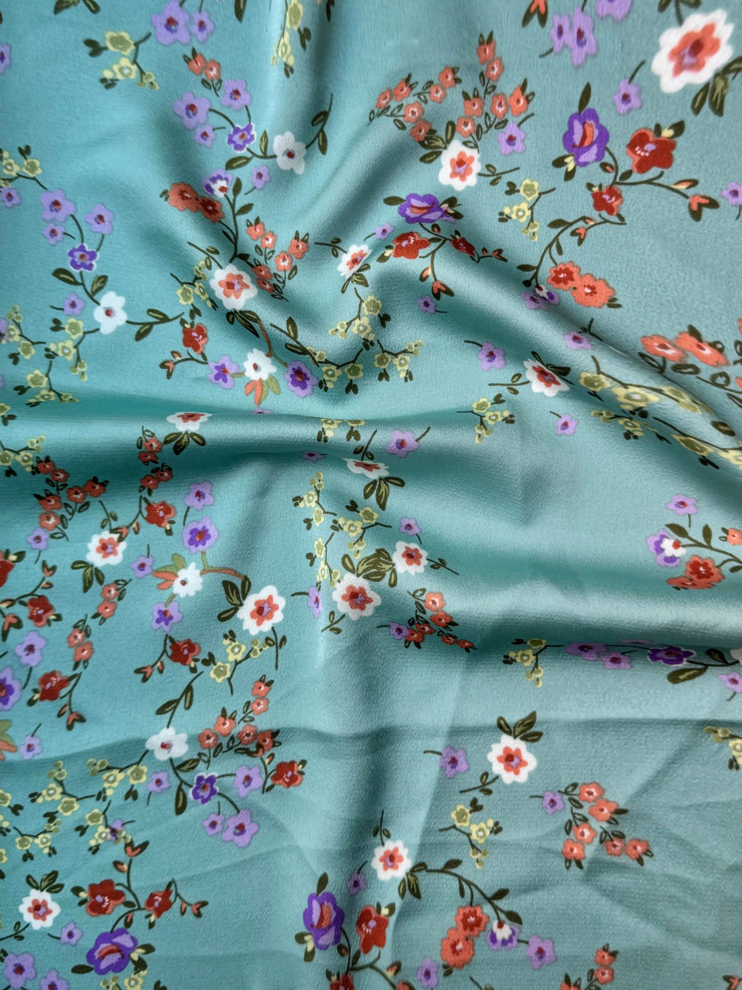 Sage Floral Print Satin