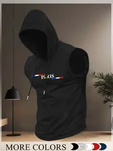 Trendy Paris Sleeveless Hoodie, Paris Print, Multiple Colors Available, Street Style Casual Wear, Urban Culture Fashion