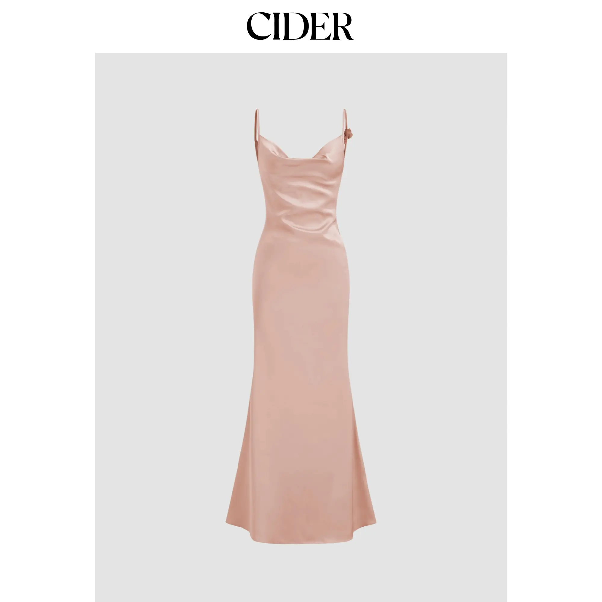 Cider Women's Satin Cowl Neck 3D Floral Mermaid Dress with Adjustable Straps and Corset Back Gown with 3D flower design, Elegant Open-Back Maxi for Spring Weddings & Night Out