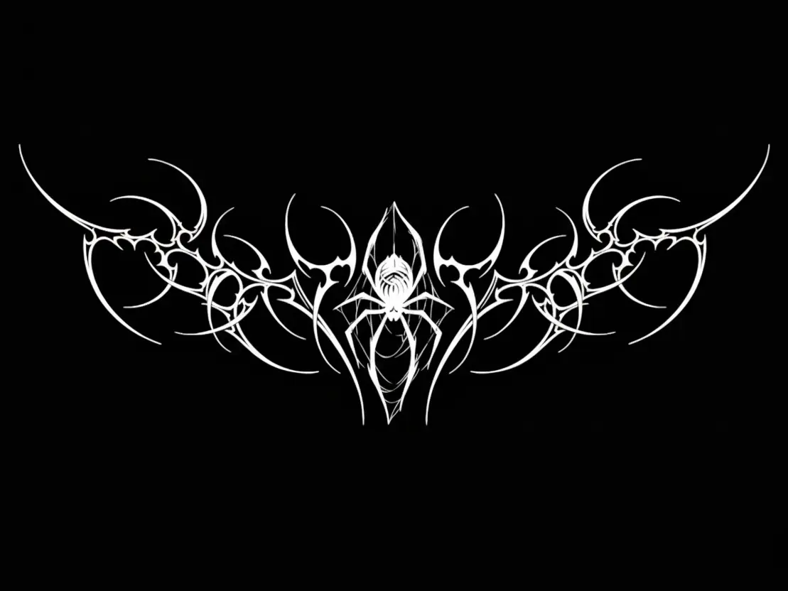 Cyber Spider Neo Tribal Car Decal, Gothic Y2K Aesthetic Vinyl Sticker, Edgy Spider Web Bumper Decal, Alternative Trap Metal Laptop Skin, Dark Aesthetic Abstract Vehicle Graphic, Cyberpunk Sigil Window Art