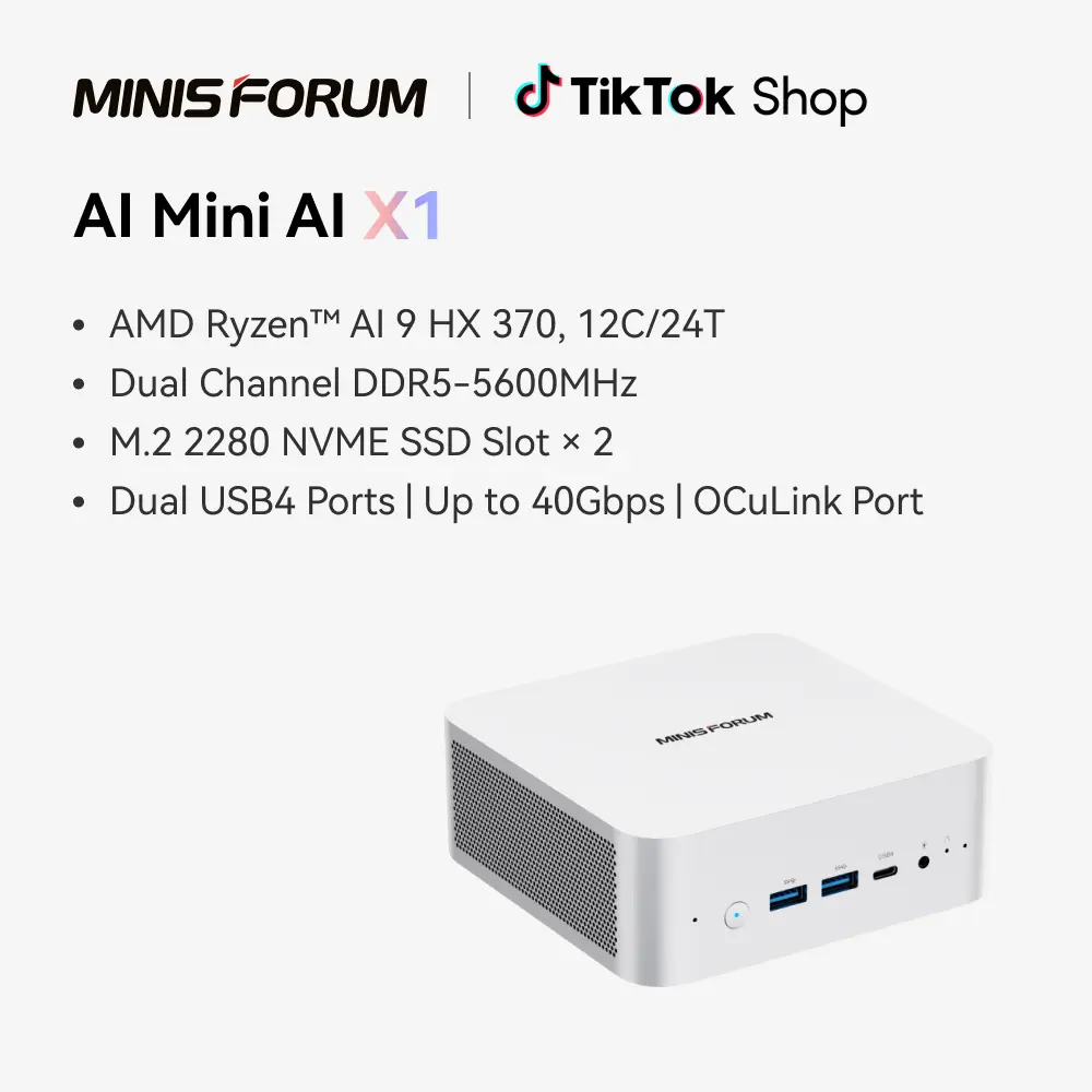 MINISFORUM MINISFORUM AI X1-255 Mini PC AMD Ryzen 7 255 (8C/16T, up to 4,9 GHz), 32 GB DDR5 RAM 1 TB M.2 SSD,HDMI/DP/USB4 (4K@120 Hz), Dual Speaker/DMIC,USB-A X 3, 2.5G LAN, Wi-Fi 7/BT5.4 BackToSchool