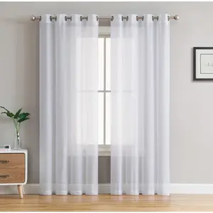 HLC.ME Semi Sheer Voile Light Filtering Transparent Window Curtain Grommet Panels - Set of 2 - White, 54 W x 100 L