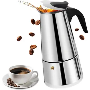 9 Cup 450ml 15oz Stainless Steel Moka Pot Stovetop Espresso Maker Italian Coffee Machine Suitable for Gas Induction Greca Coffee Percolator Straight