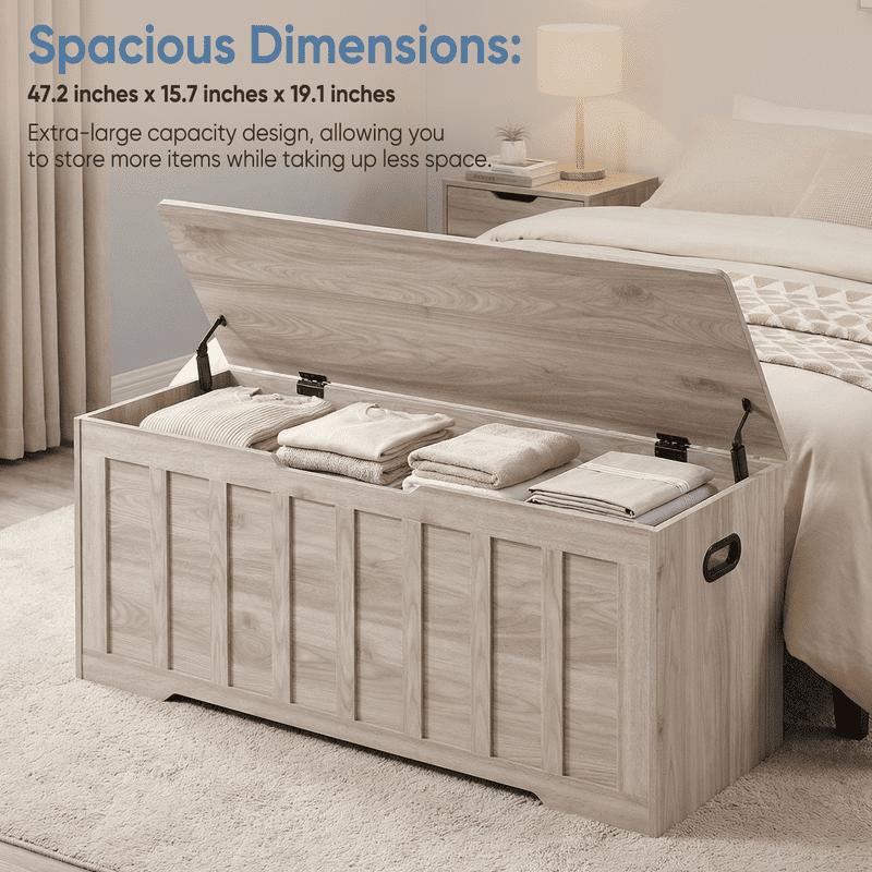 Farmhouse Wooden Storage Bench - Multipurpose Furniture, Farmhouse Style Decor, Large Size, 47.2" L × 15.7" W × 19.1" H, Safety Hinges, 220lb Load Capacity, Organizer for Shoes/Toys, Assembly Required Entryway Home Decor, Blankets Farmhouse Wooden Storage Bench - Multipurpose Furniture, Farmhouse Style Decor, Large Size, 47.2" L × 15.7" W × 19.1" H, Safety Hinges, 220lb Load Capacity, Organizer for Shoes/Toys, Assembly Required Entryway Home Decor, Blankets