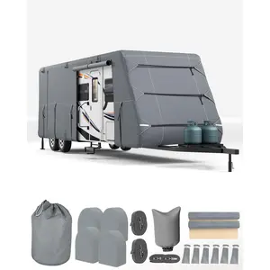 Travel Trailer RV Cover, Extra-Thick Upgraded 7 Layers for Camper Cover 24'-27' 27'-30', with Adhesive Repair Patches, 2Pcs Windproof Straps & 4 Tire Covers