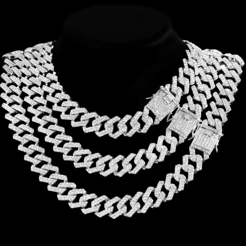 Hip-hop Cuban necklace, street style necklace, rapper jewelry, trendy fashion, hip-hop niche jewelry, versatile clavicle necklace, unisex Cubanlink Rhinestone Decorated Bling