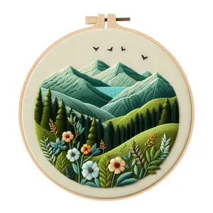 Beginner Embroidery Kit, Elegant Cross Stitch Set, Spring Summer Mountain Coast Design, DIY Embroidery Supplies, Includes Printed Cotton Fabric