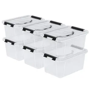 6 Quart Small Plastic Storage Bins Clear Plastic Latching Storage Box 6 Packs