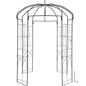 VEVOR Birdcage Shape Garden Arbor,  9\' High x 6.6\' Wide, Heavy Duty Wrought Iron Arbor, Wedding Arch Trellis for Climbing Vines in Outdoor Garden, Lawn, Backyard, Patio, Black