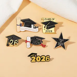 10Pcs/20pcs/40pcs 2026 Graduation Season Doctor's Hat Badge Metal Alloy Dripping Scholar Hat Commemorative Gift Student Gift Brooch