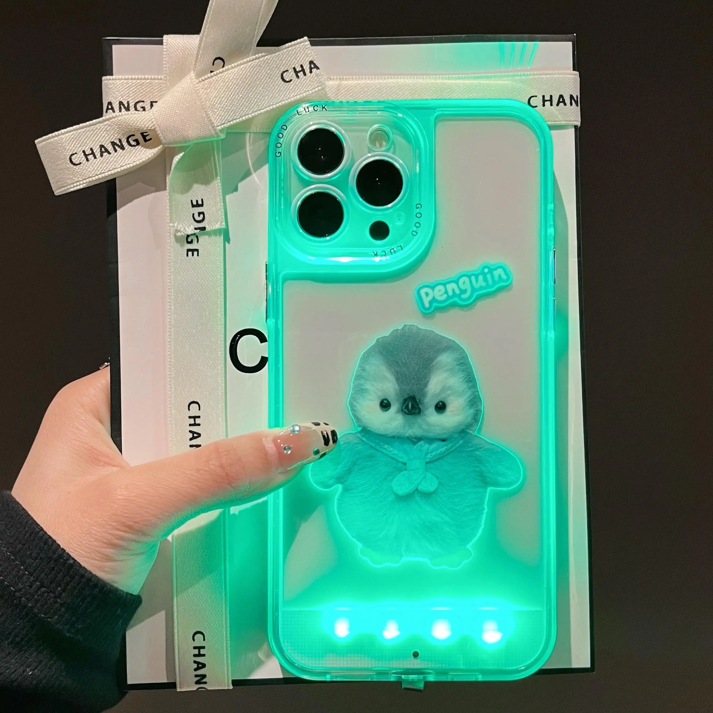 Sound-Control Glowing Penguin West Highland Terrier Hollow Cartoon Phone Case, Unique Call Light, Couple Style, Fits iPhone X/XR/XS MAX/11/12/13/14/15/16/17 Pro/Plus/Pro Max