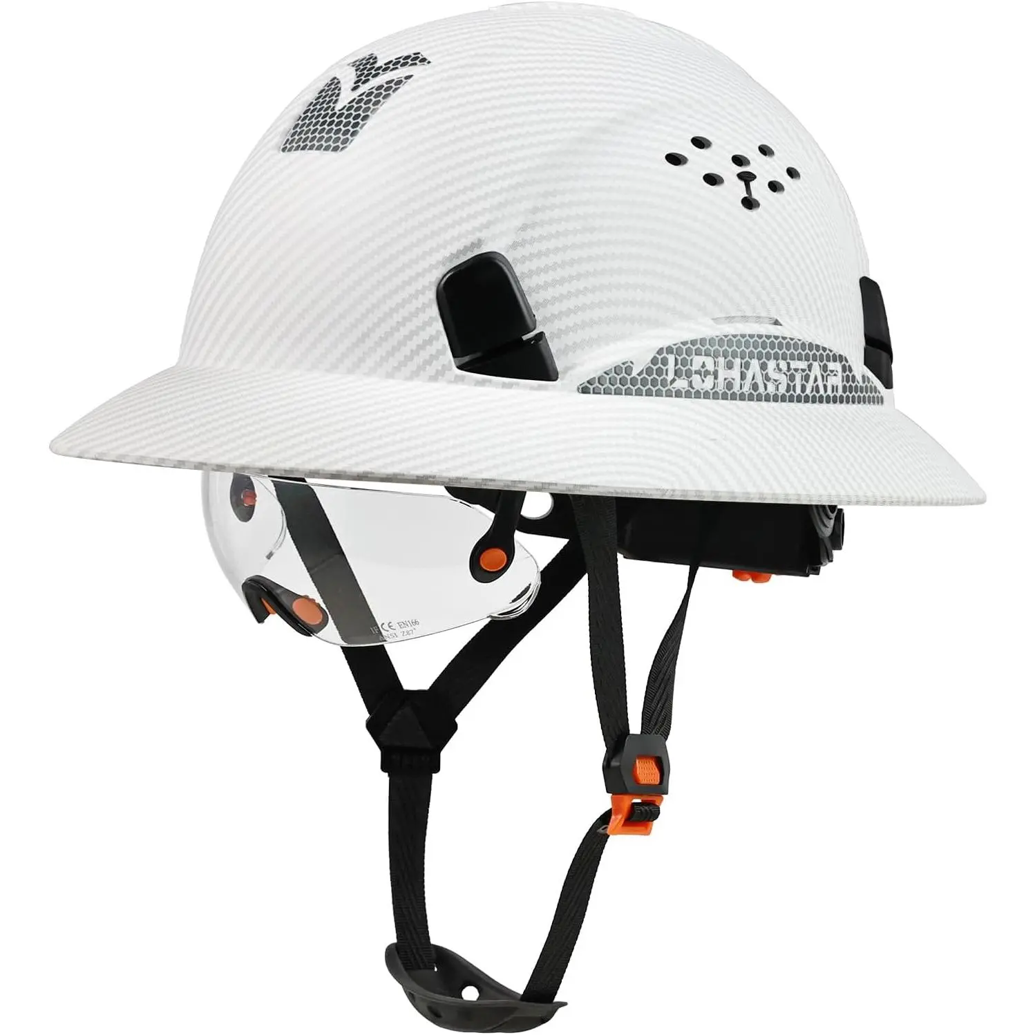 Full Brim Industrial Hard Hat for Men & Women, Ventilated All-Seasons Design with 6-Point Suspension & High-Visibility Reflective Strips, Adjustable, Stay Heat‑Free
