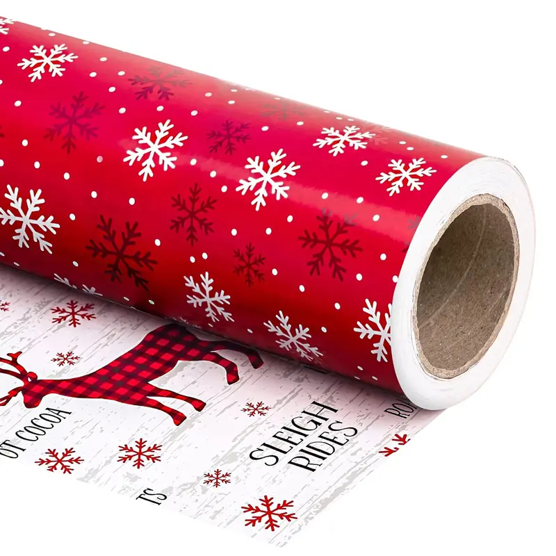 WRAPAHOLIC Reversible Christmas Wrapping Paper Roll, Holiday Gift Wrap with Classic, Cute & Metallic Foil Christmas Designs, 17 in x 33 ft for Christmas Gifts, Kids Presents, Secret Santa & Holiday Gift Exchange