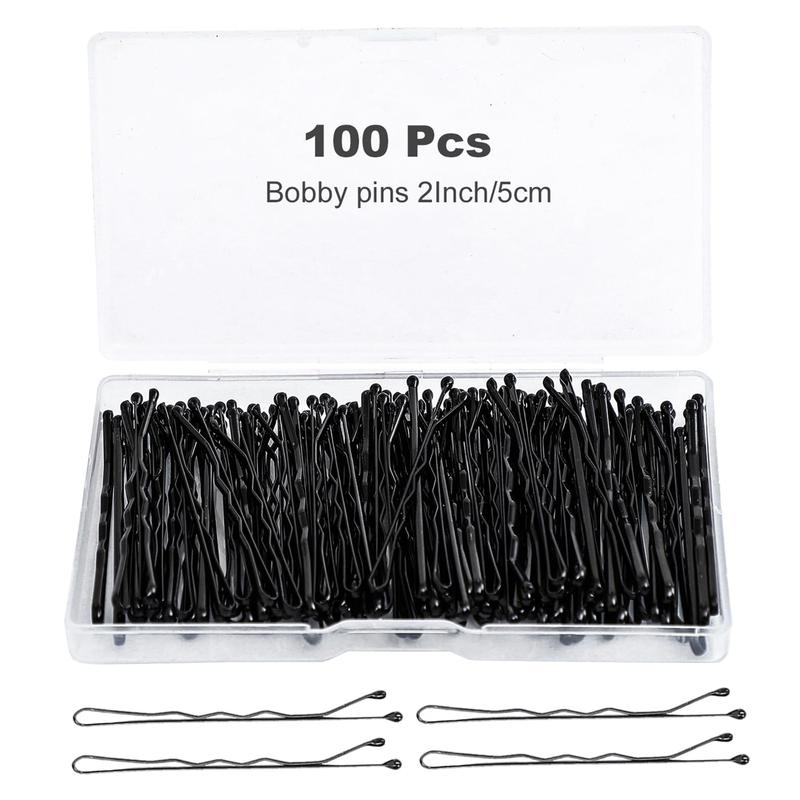 100Pcs Bobby Pins Black Hair Pins Kit for Women Girls Kids Premium Wavy Black Bobby Pins Hair Clips with Storage Box,Suitable for All Hair Types (2Inch)