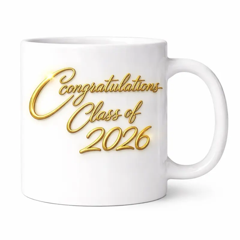 Congratulations Class of 2026 Gold Lettering White Ceramic Mug for Graduation Gifts mug 11oz Coffee Cup
