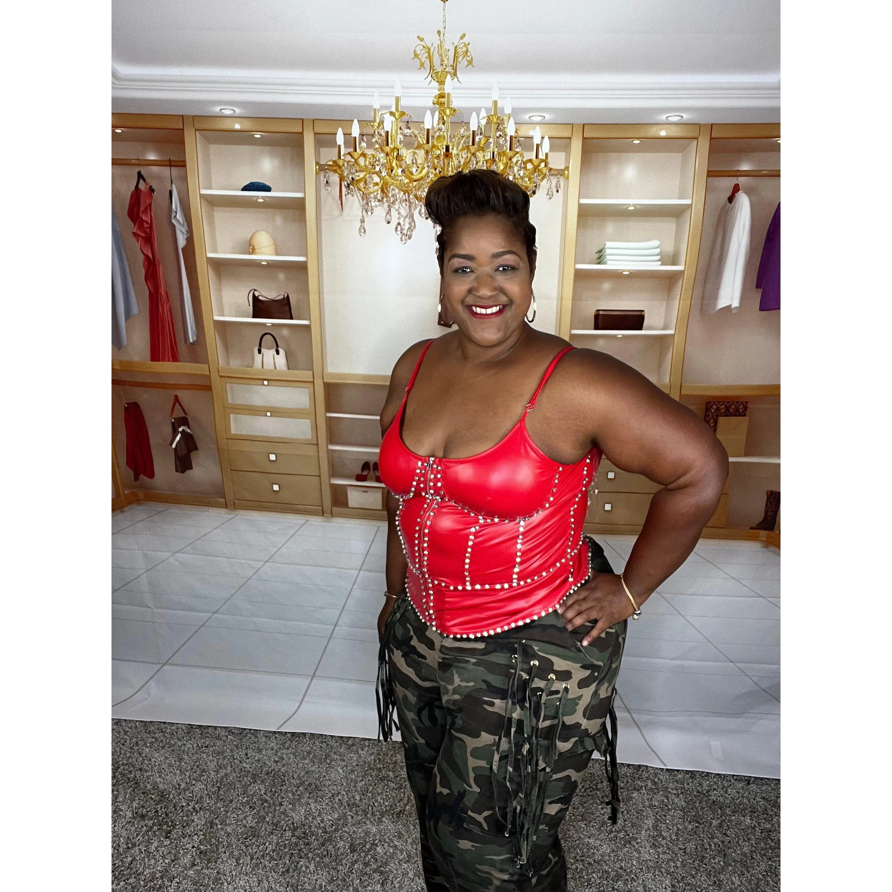 Vegan Rhinestone Corset - Plus in Red