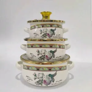 3pcs Enamel Coated Cookware Set: Milk Pot With Dual Handles, Enamel Bowl, Mini Pot, Soup Pot, Ramen Bowl, Small Hot Pot, Thick Enamel Pot, Mini Saucepan With Dual Handles For Induction Cooktop & Gas Stove, Lard Jar, Milk Pot With Lid, Dual-Use