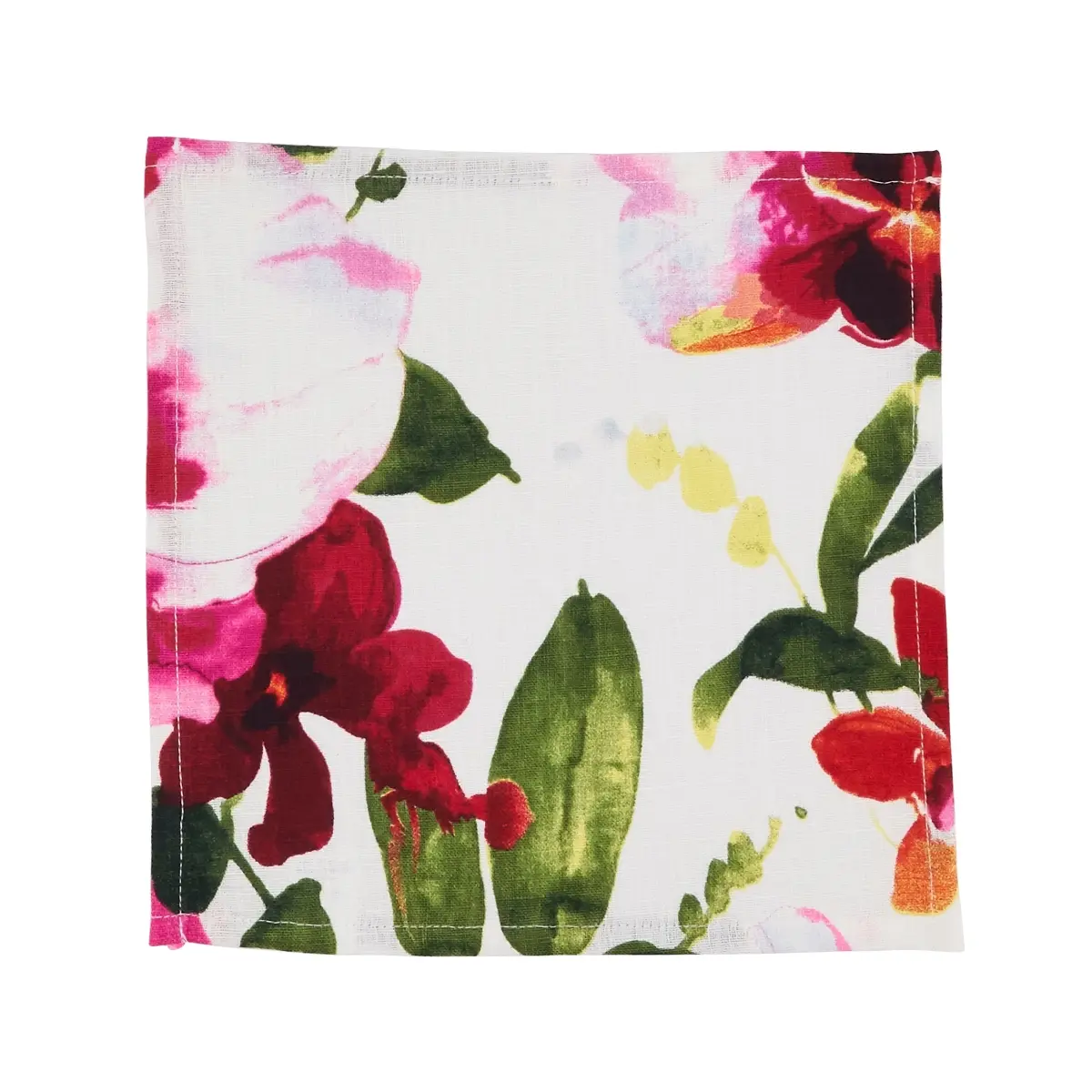 Saro Lifestyle 1618.M9S 9 in. Watercolor Floral Design Linen Cocktail Napkin, Set of 4