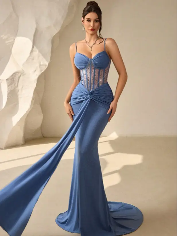 Women's Rhinestone Decorated Mermaid Formal Evening Gown,Elegant One Shoulder Sequin Gala Dress For Wedding,Birthday Party & Graduation Ceremony