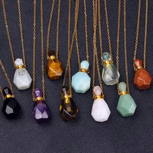 Natural Quartz Reiki Healing perfume bottle pendant faceted essential oil bottle pendant aromatherapy amethyst necklace