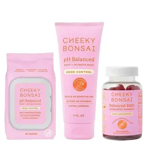 Cheeky Bonsai Smell Good Collection - pH Balanced Wipes Wash & Probiotic Gummies Set for Sensitive Skin Odor Control