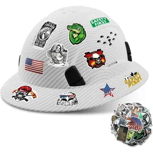 Full Brim Hard Hat Construction Safety Helmet with Stickers - HDPE Vented Hard Hats Work Hardhat for Men&Women 6 Point Ratchet Suspension Casco de construccion