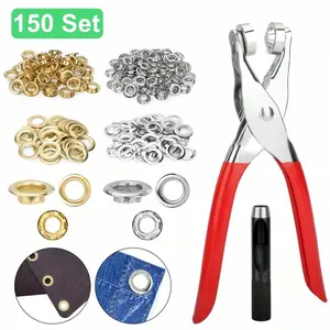 1/2" Grommet Pliers Tool Kit Punch Hole Eyelet Snap Button Leather Craft 150 Set