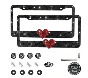 2PCS Glitter Diamond License Plate Frame Set, Stainless Steel Rhinestone Frame With Sparkling Screw Caps, Multi-Color Pink Heart Design, Car Decor Accessories, Easy Install & Durable, Personalized Auto Upgrade outdoorfun